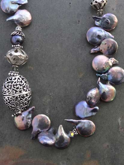 Image of Pale Blue/Silver Top Drilled Coin Pearl