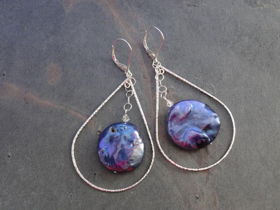Image of Electric Blue Coin Pearl Hoop Earrings