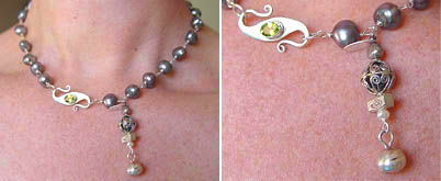 Image of Blue-Gray Pearl Rosary NOLA Necklace