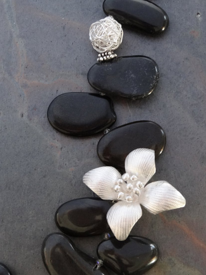 Image of Obsidian and Flower Necklace